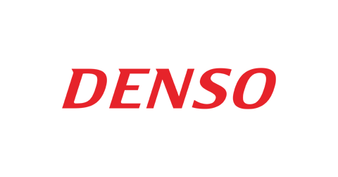 Denso logo (red capital letters, italicized)